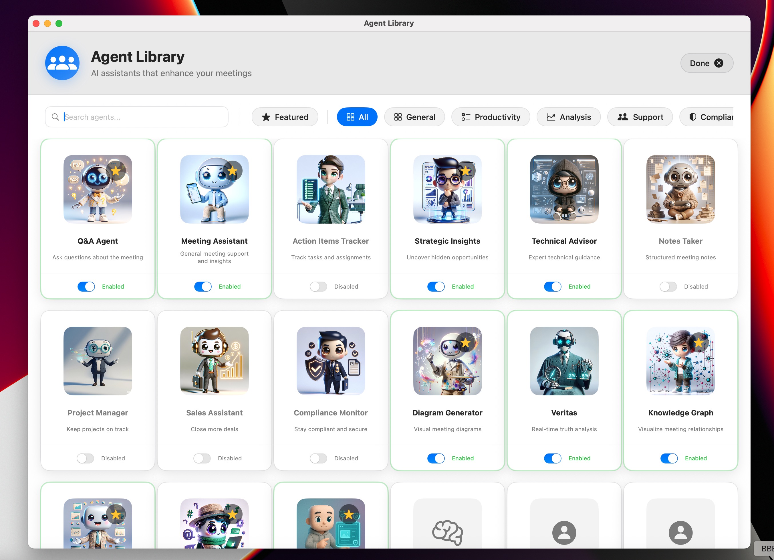 SigMeet live agent gallery showcasing multiple agents.