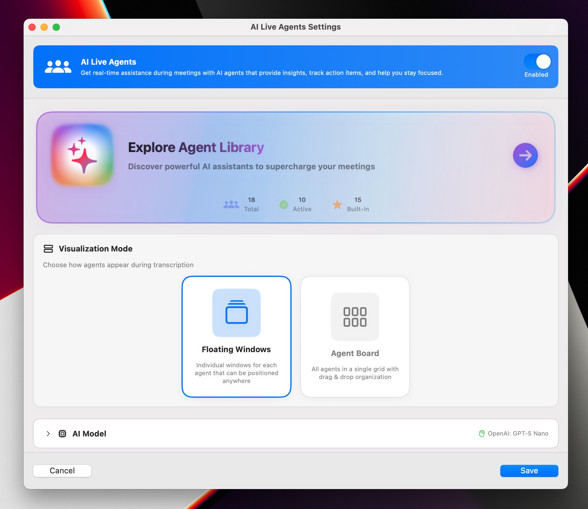 SigMeet agent board and floating mode view.